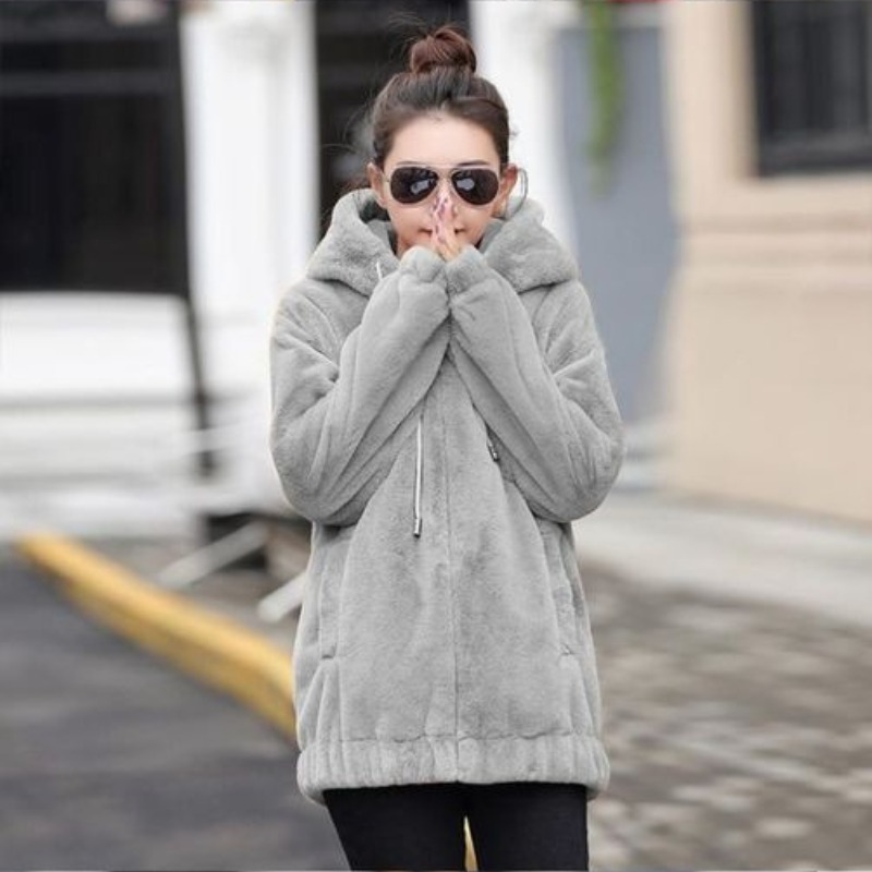 Plain with Zipper Female Hoode - Winter Clothing Drawing 评论和价格