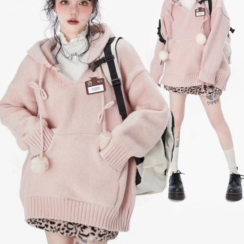 Preppy Style Y2k Sweaters Hood - Winter Clothing Drawing 评论和价格