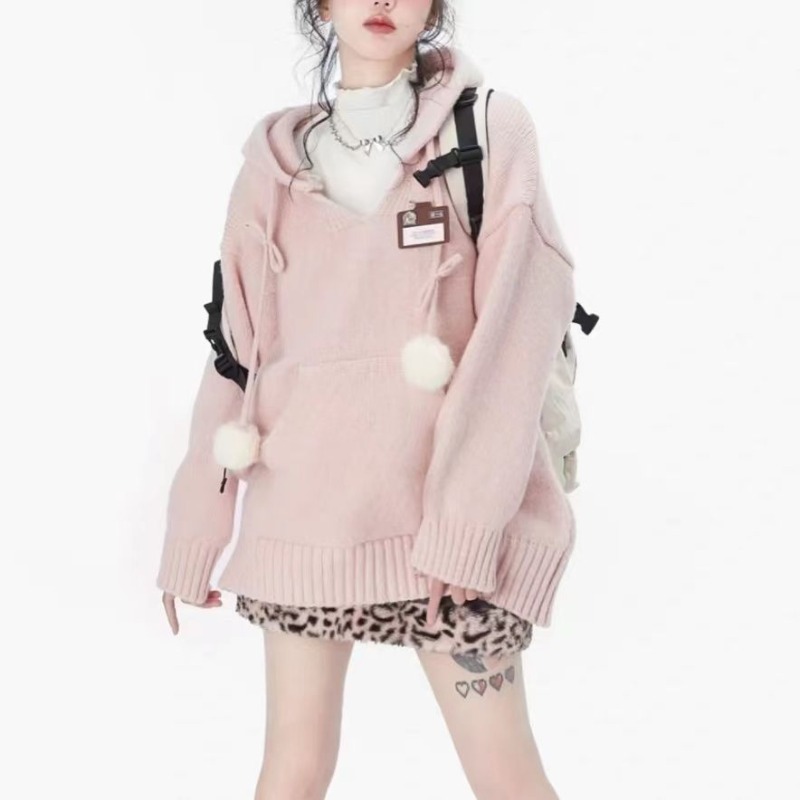 Preppy Style Y2k Sweaters Hood - Winter Clothing Drawing 评论和价格
