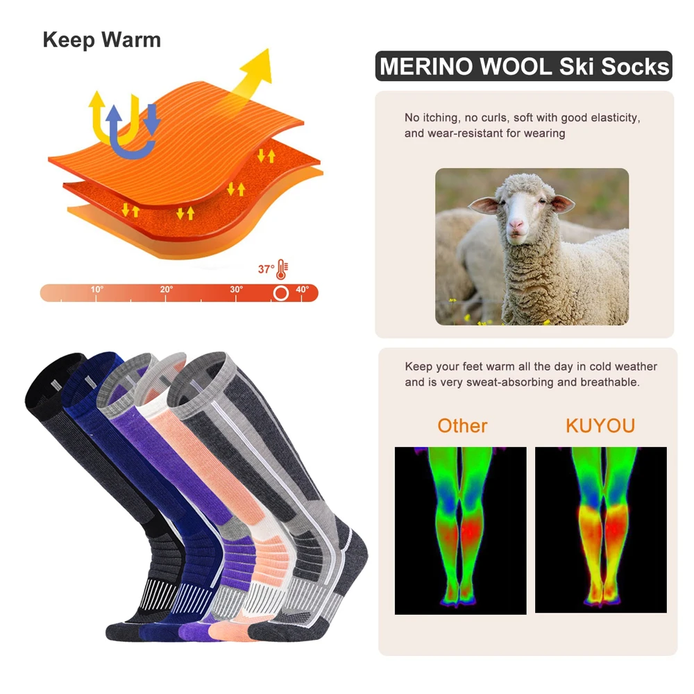 XQQMXX 1Pair Ski Socks Skiing  - Thermal Sock Merino 评论和价格