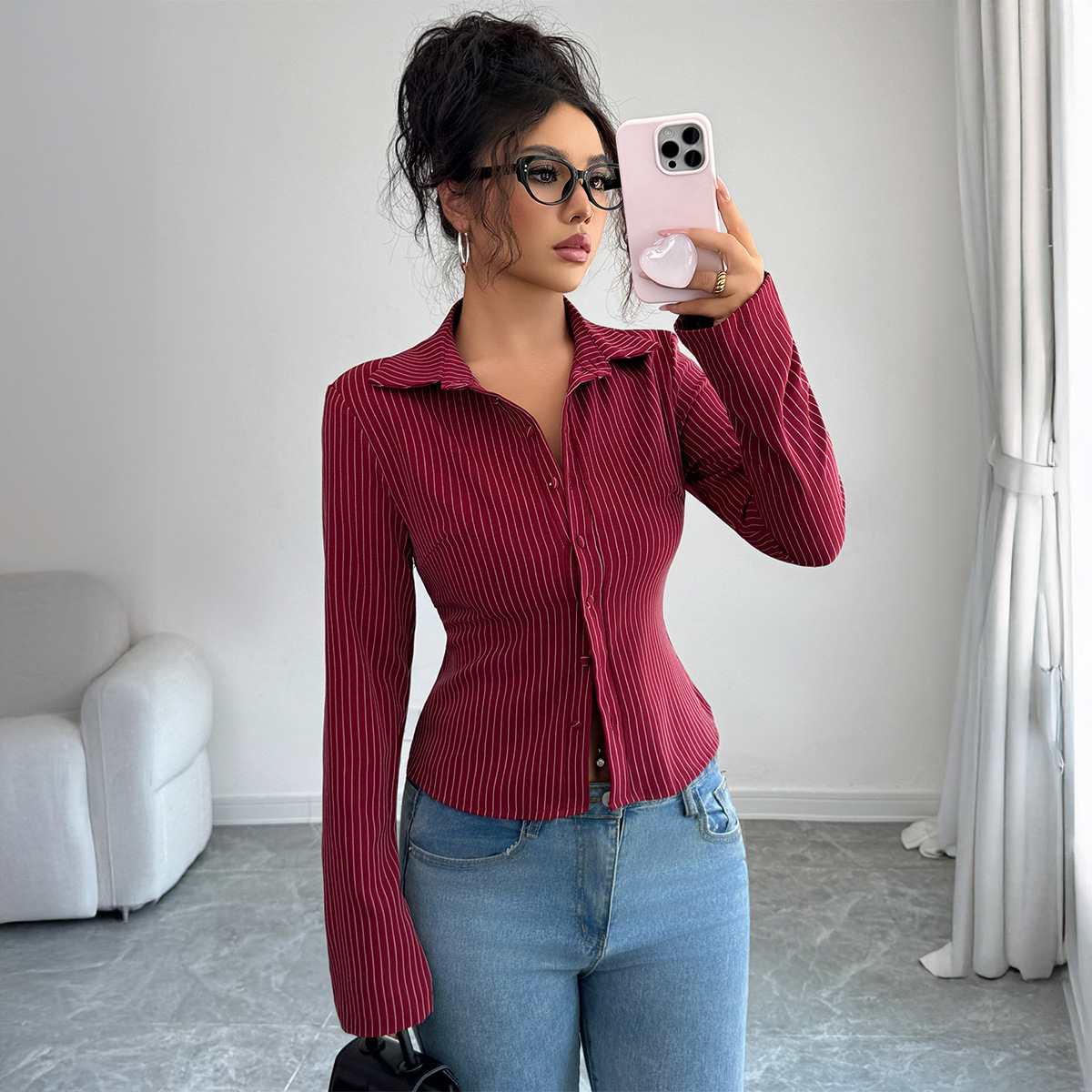 Casual High-grade Striped Long - Winter Clothing Types 评论和价格