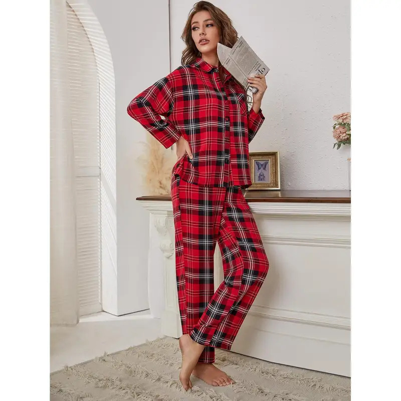 Red Plaid Pajamas Long Sleeve  - Winter Clothing Youtube 评论和价格