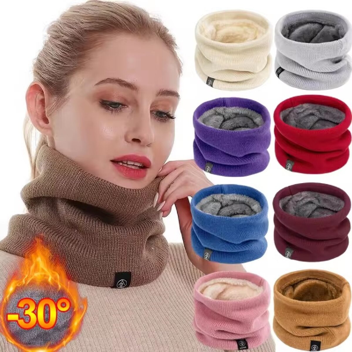 Solid Winter Plush Muffler Woo - Neck Gaiter Fleece 评论和价格