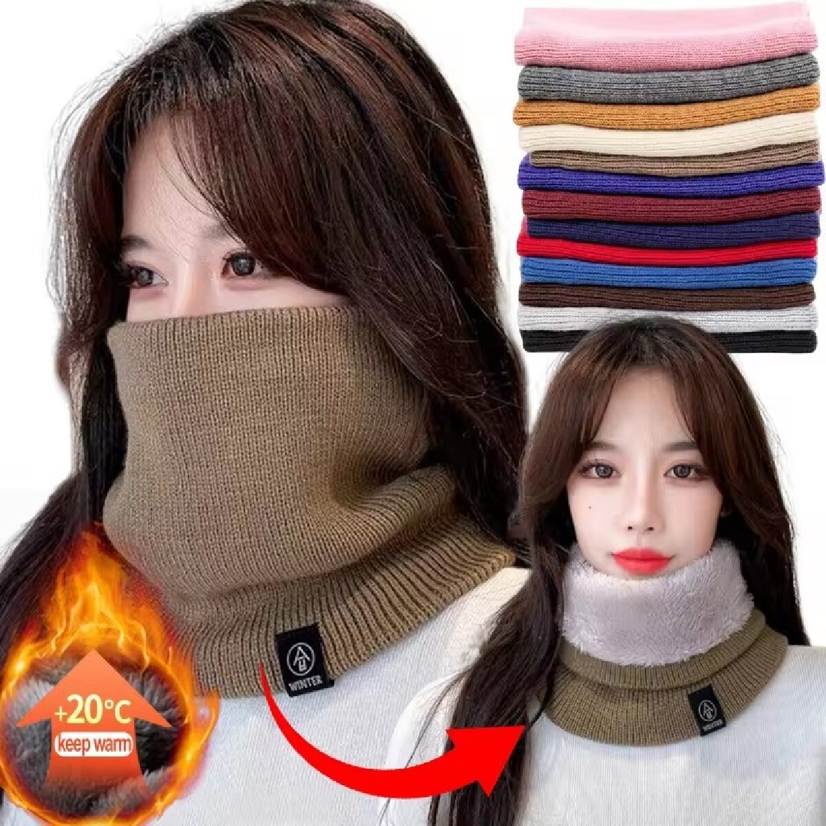 Solid Winter Plush Muffler Woo - Neck Gaiter Fleece 评论和价格