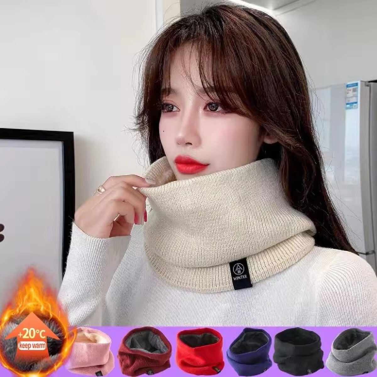 Solid Winter Plush Muffler Woo - Neck Gaiter Fleece 评论和价格